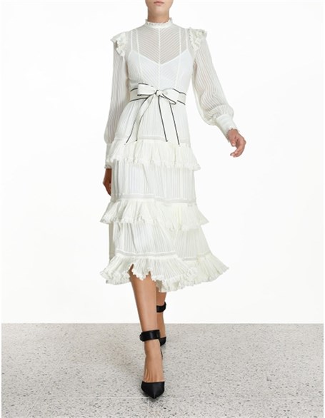 Beyaz Midi Tasarım Elbise