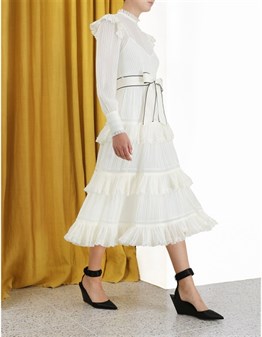 Beyaz Midi Tasarım Elbise