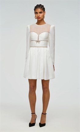 Savarovski Taşlı Beyaz Mini Tasarım Elbise