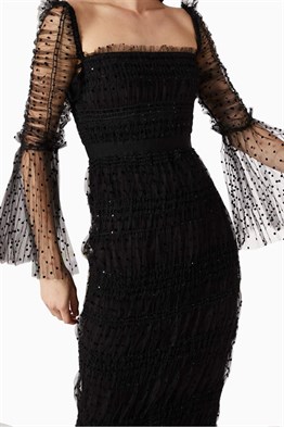 Siyah Puantiyeli Tasarım Elbise 